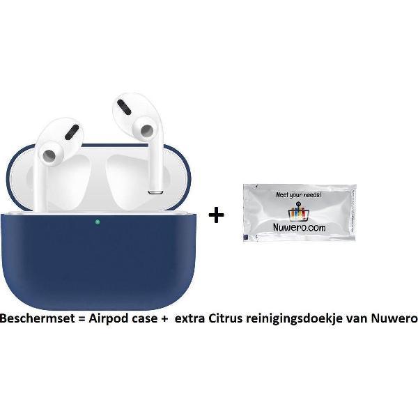Nuwero – Airpods Pro Case/Hoesje – HOOGWAARDIGE KWALITEIT - Airpods Pro Siliconen - Airpods Pro Cover - Airpods Pro Bescherming - Airpods Case - Geschikt voor Airpods Pro - BLAUW + Nuwero cleaning Doekje