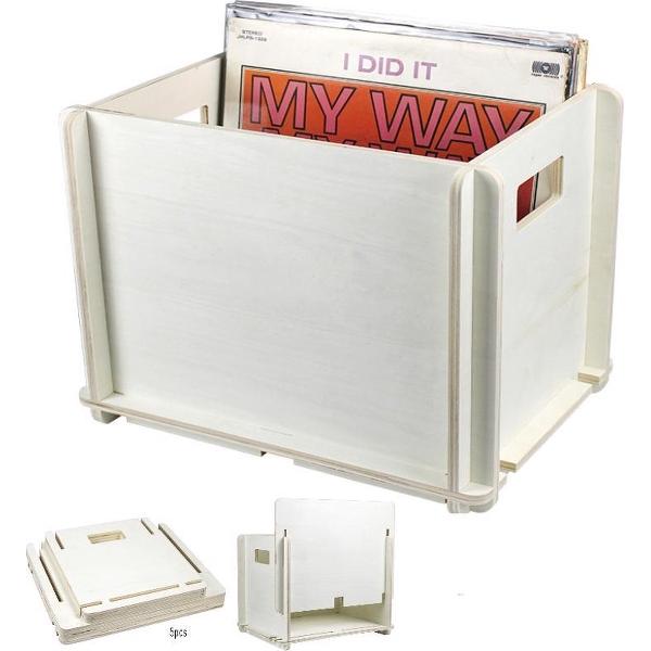 Vinyl lp platen opbergkist - opbergen platen in lp vinyl opbergkrat - hout - wit