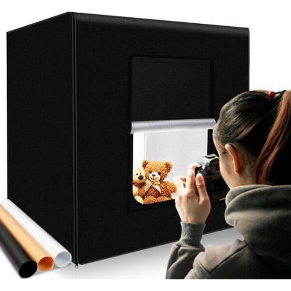 Travor Pro Fotostudio - Draagbaar - Foto Box - Hoge Kwaliteit - Profesioneel - met LED verlichting - Studiotent - 40x40 cm - Fototent - Opvouwbaar - Opnametent - 3 Achtergronden