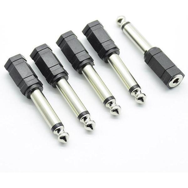 3.5mm 6.3mm Plug Audio Kabel Gitaar Piano Stereo AUX Connector Adapter Audioadater JackplugVerloop 3,5 6,3 mm Jack Pin Koppelstuk Male Female Verloopstekker Aansluiting Zilver - 5 STUKS