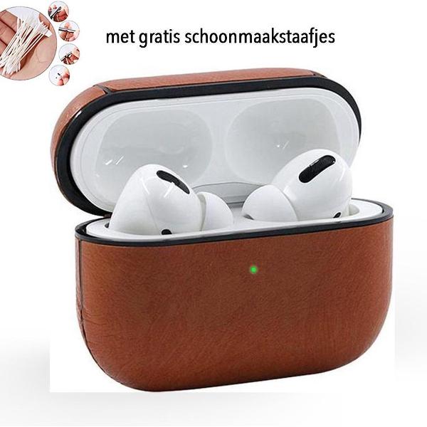 Leren hoesje bruin AirPods pro - AirPods pro cover case hoesje - AirPods hoesje leer - AirPods case
