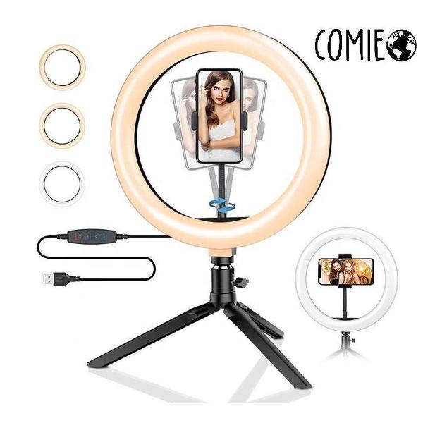 Comie Tripod Telefoonstatief / 5500K LED Ring / Telefoonhouder / Inclusief Telefoonclip / TikTok / Make -up Light / Vlog Tripod
