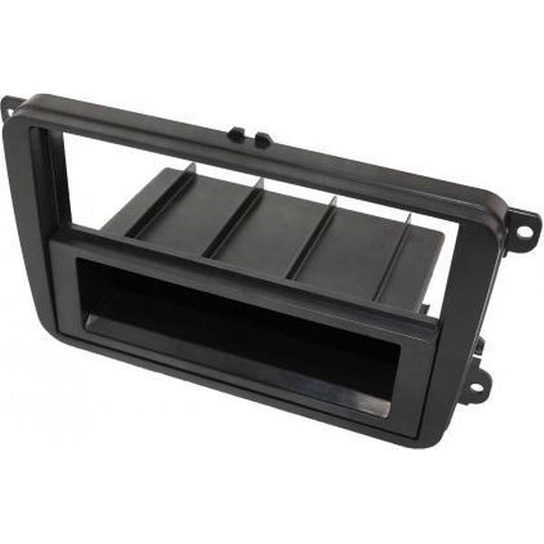2-DIN inbouwframe met bakje VW/Skoda Zwart Rubber Touch