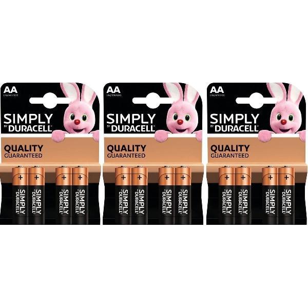 Set van 12x Duracell AA Simply batterijen 1.5 V - alkaline - LR6 MN1500 - Batterijen pack