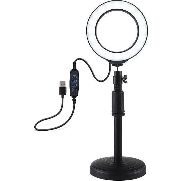 Puluz 4,6 inch/12CM USB LED Ring Vlogging light + bureau stand | USB 3 Dimbare standen | Make-up lamp - Ringlamp