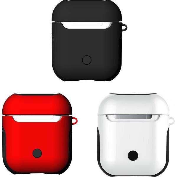 3-Pack Case Hoes Voor Apple Airpods - Beschermhoes Cover - Wit / Rood / Zwart