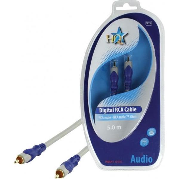 HQ RCA/RCA, 5m audio kabel Blauw, Grijs