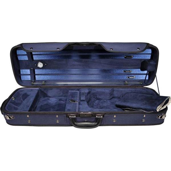 vioolkoffer 4/4, rechthoekig, hout, 2 riemen, blauw, blauw suede interieur