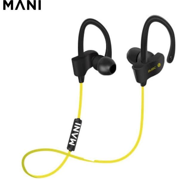 MANI- Bluetooth Oordopjes Draadloos - Geschikt voor Android, Samsung en Apple- In ear oortjes handig voor Hardlopen en Sport- Zwart/Geel