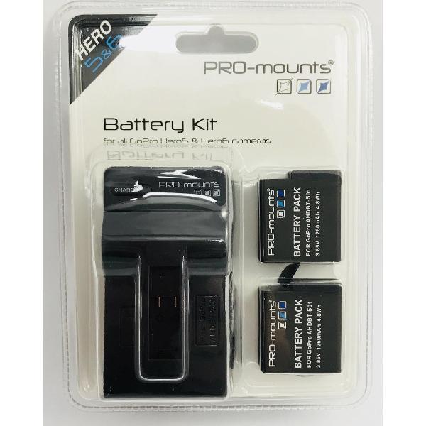 PRO-mounts Battery Kit Hero5, 6 & 7Black + GRATIS Rugzak