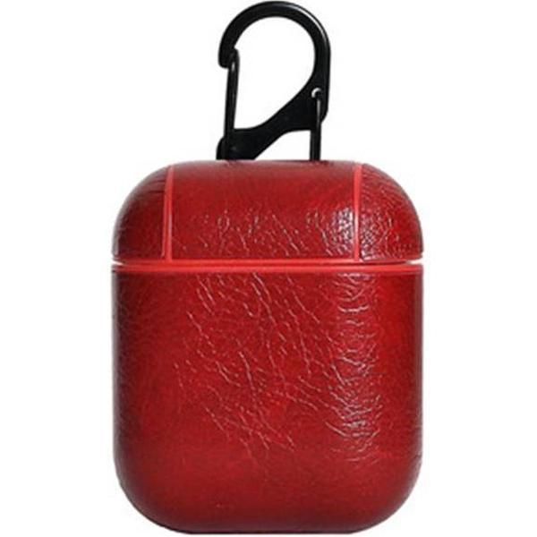 KELERINO. Leren hoesje voor Apple Airpods 1 & 2 - Inclusief Hangclip - Rood
