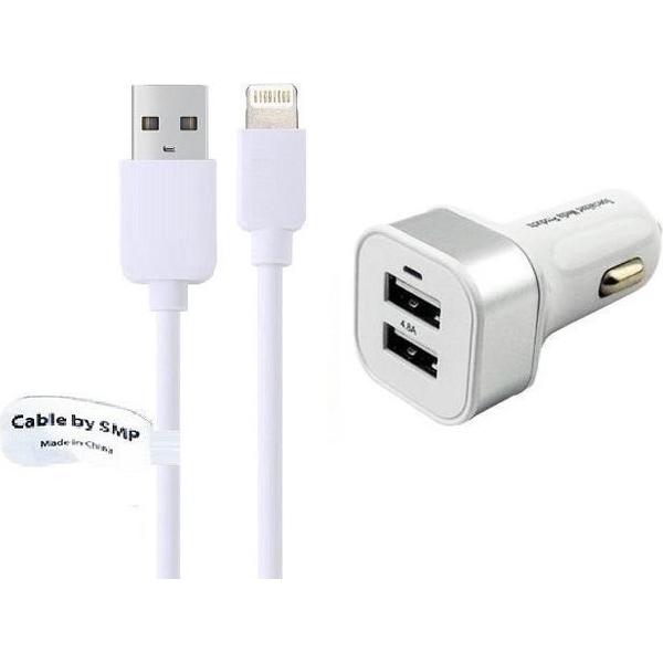 4,8A Auto oplader en 1 m oplaadkabel. Autolader adapter plug met stekker. Past ook op Apple. iPhone , iPhone 5c, iPhone 5s, iPhone SE, iPhone 8, iPhone 8+ Plus, iPhone 11, iPhone 11 Pro