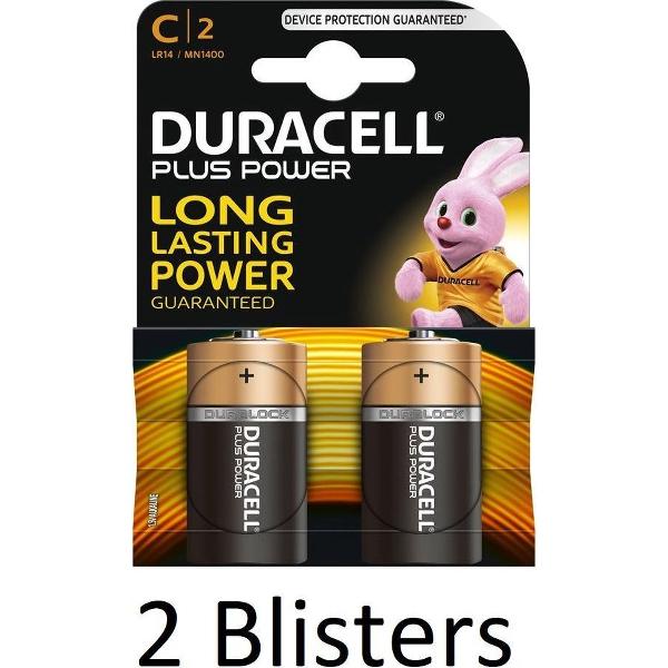 4 Stuks (2 Blisters a 2 st) Duracell Plus Power C batterijen
