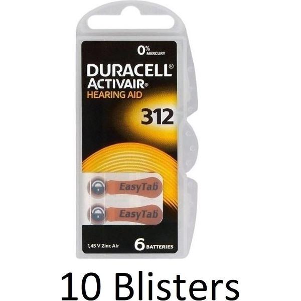 60 stuks (10 blisters a 6 st) Duracell DA312 hoorapparaat batterij