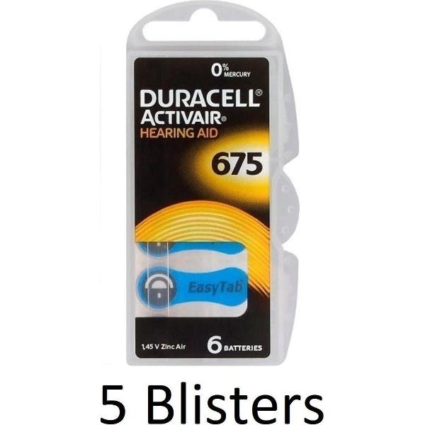 30 stuks (5 blisters a 6 st) Duracell DA675 hoorapparaat batterij - Blauw