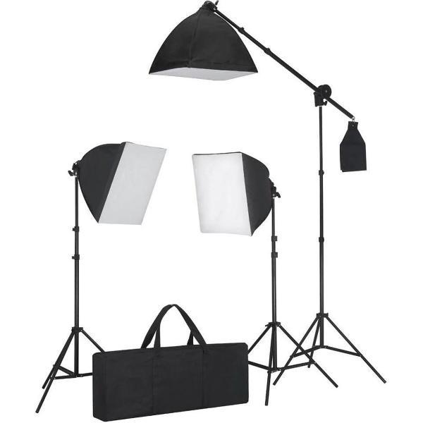 Studio lampenset met 3 daglichtlampen en softbox 40 x 40 - Fotostudio set