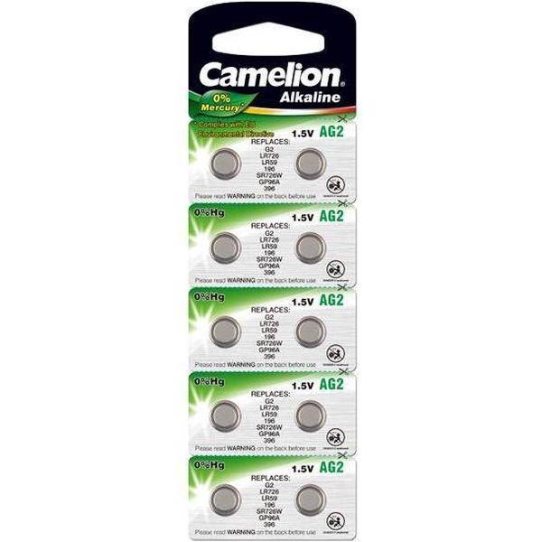 Camelion Alkaline knoopcelbatterij AG2 / LR59, 1,5 Volt, 0% HG - 10 stuks