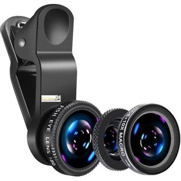 DrPhone 180° Lens Universele Premium 3 in 1 Fish Eye Lens - Zilver