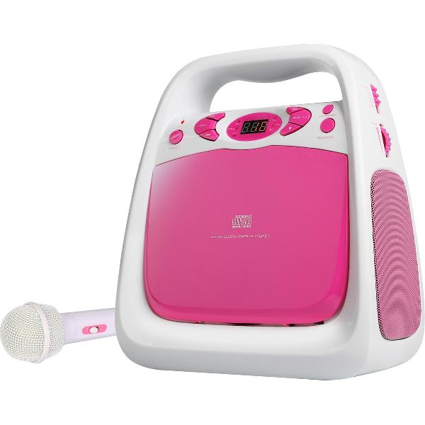 Nikkei NKS30PK - Kids Karaoke Set met CD-Speler, USB, FM Radio en Aux-in - Inclusief Microfoon - Wit/Roze