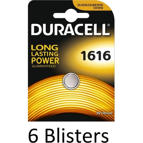 6 Stuks (6 Blisters a 1 st) Duracell Knoopcel Batterij 1616 Lithium