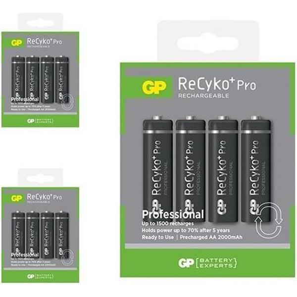 12 Stuks (3 Blisters a 4st) - GP R6/AA ReCyko+ PRO 2000mAh 1.2V NiMH Oplaadbare Batterijen