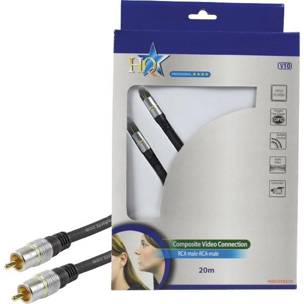 HQ 20m RCA M/M composiet videokabels Zwart
