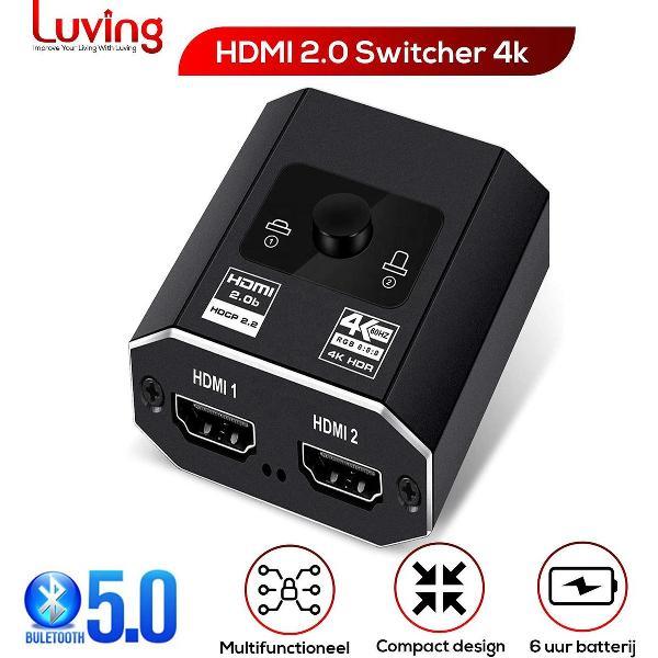 Luving - Tweerichtings HDMI Splitter Switcher - 1-in-2-uit - 4K - Plug & Play