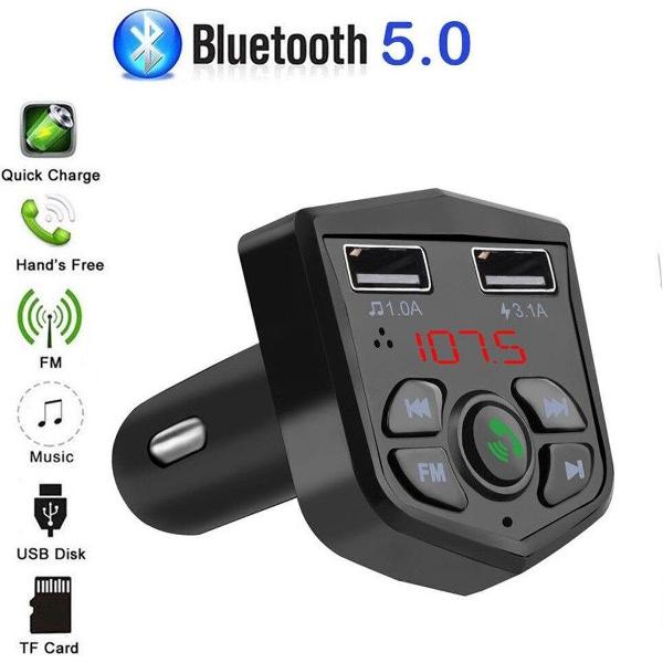WVE Goods FM Transmitter Bluetooth Draadloze Carkit 2020 / MP3 Speler Mobiel / Handsfree Bellen in de Auto / AUX input / Lader / USB Flash drive / Muziek / Audio / Radio / Carkit