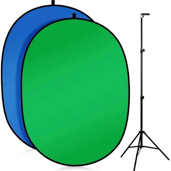 Rixess Opvouwbaar Green Screen met Achtergrondsysteem - Katoenen Achtergronddoek 200 x 150cm - Achtergrond Fotografie - Achtergrondsysteem - Groen en Blauw Doek