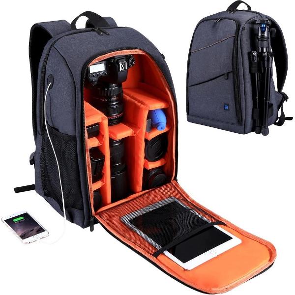 PULUZ Outdoor Portable Waterproof Scratch-proof Dual Shoulders Backpack Camera Tas, Upgrade-versie (grijs)