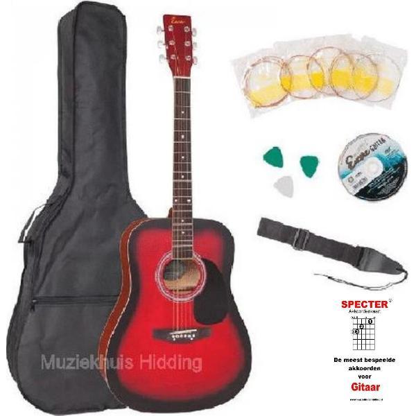 Encore Akoestische gitaar Redburst incl. Gitaartas | Gitaarsnaren | Gitaarband | Plectrums | Stemfluit | Zelfstudie DVD | Gitaarset