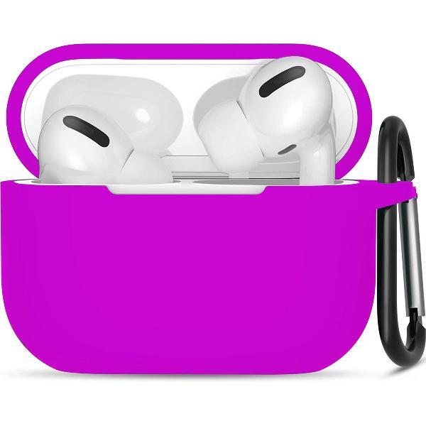 Apple Airpods Pro ultra dunne siliconen cover - Hoesje - extra dunne Apple Airpods siliconen cover met sleutelhanger - Paars