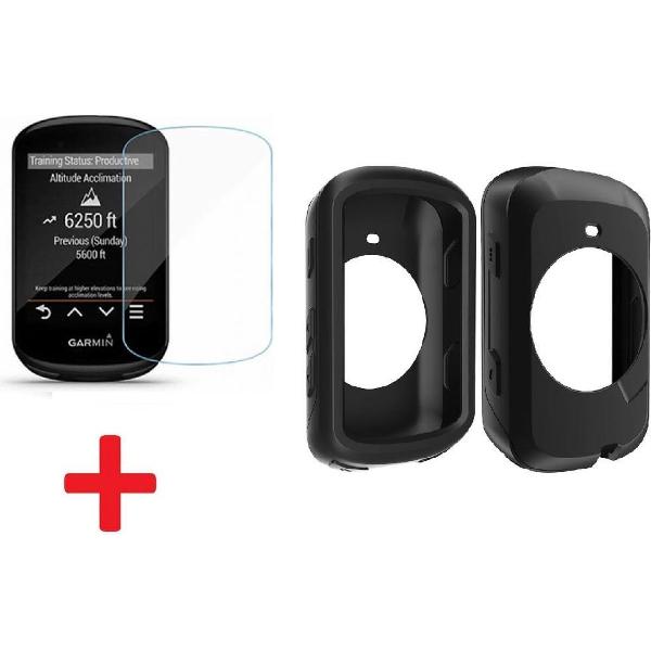 2-in-1 Tempered Glass Screen Protector & Beschermhoes Case Cover Hoes Sleeve Voor Garmin Edge 530 - Screenprotector Met Hoesje - Optimale Fietscomputer Bescherming - Zwart