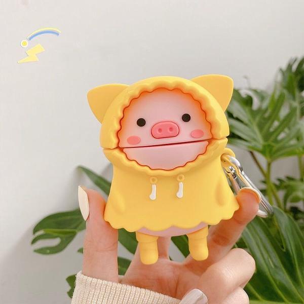 Apple AirPods Case - AirPods 1 & 2- Varkentje - Varken - Pig - Geel - Kawaii - Cute - Japan - Cartoon - Regenjas