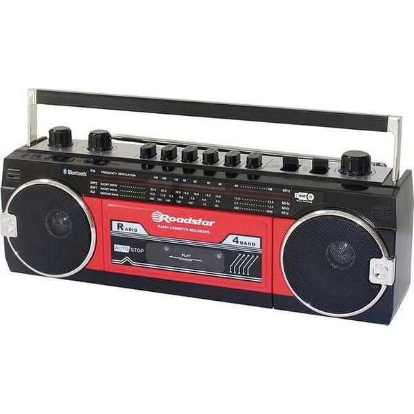 Roadstar Retro Radio – USB Ghetto Blaster met Bluetooth – Zwart/Rood