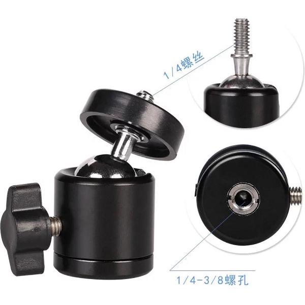 mini ball head - Balhoofd - 360 Graden Ball Head Statief - Camera Adapter - Mini Balhoofd - 360 ° Draaigreep horizontaal voor Smartphone Statief Camerastatief - 1/4 Hot Shoe Statief Camera Hoofd Bal - Statiefkop van HiCHiCO