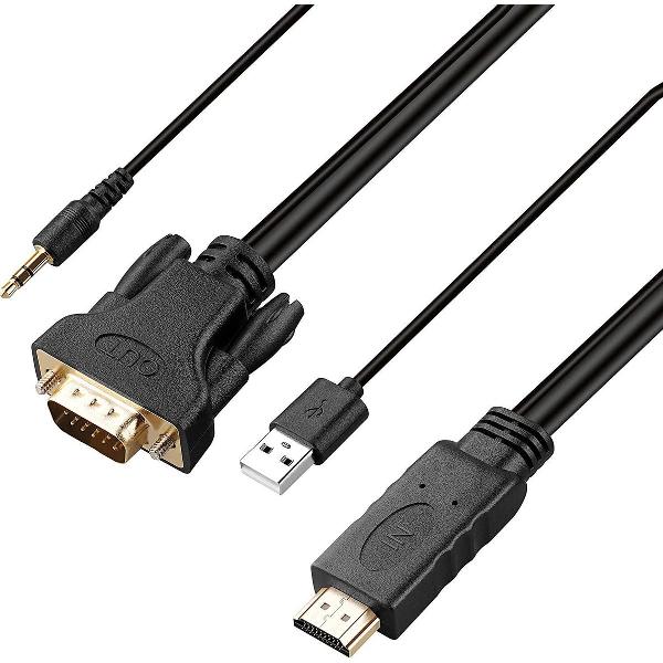 HDMI naar VGA Adapter, vergulde HDMI naar VGA 1,5 meter kabel met voeding en audio Compatibel voor computer, desktop, laptop, pc, monitor, projector, HDTV, Chromebook, Raspberry Pi, Roku, Xbox