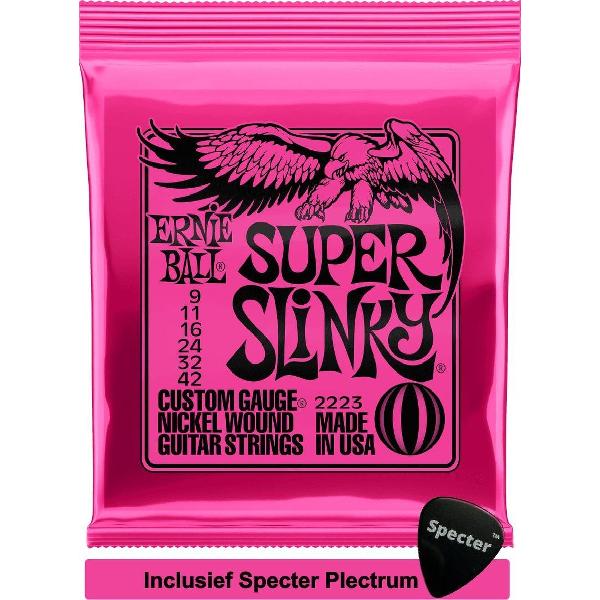 Ernie Ball Super Slinky Electrisch 6stuk(s) Staal Gitaarsnaren met Specter Plectrum