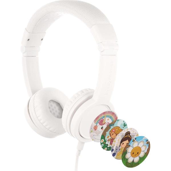 BuddyPhones Explore+ - kindvriendelijke on-ear koptelefoon - geluidsbegrenzing, audio splitter, meegeleverde stickers, wit