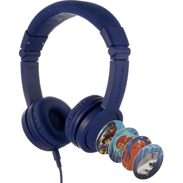 BuddyPhones Explore+ - kindvriendelijke on-ear koptelefoon - geluidsbegrenzing, audio splitter, meegeleverde stickers, donkerblauw