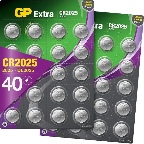 GP CR2025 Extra Lithium - batterijen CR2025 3V knoopcel batterij - 40 stuks