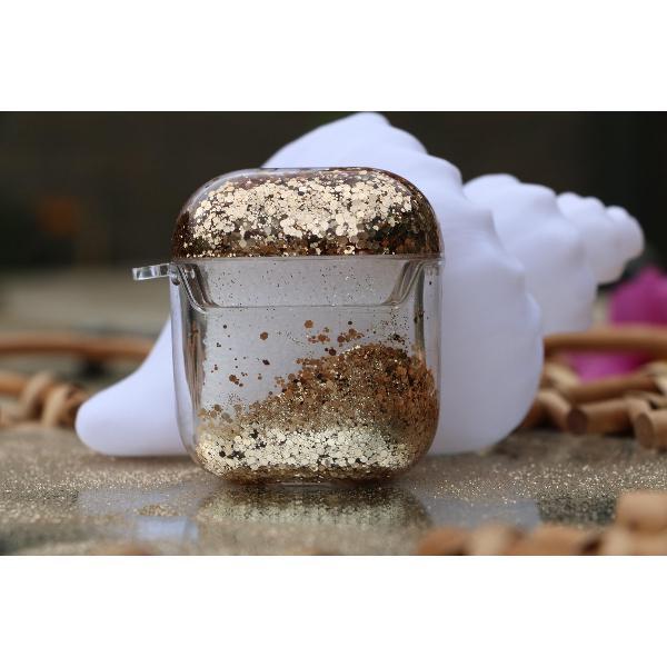 Airpods Hoesje Glitter - Goud - Hard case - Airpods case doorzichtig met gouden glitters