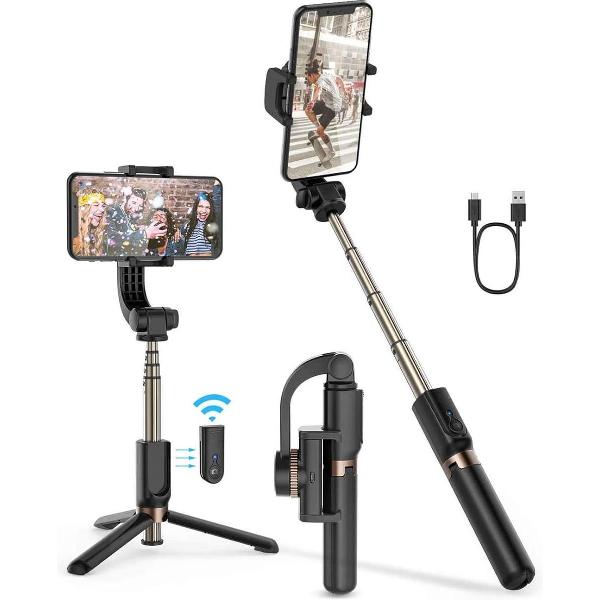 Selfiecom Gimbal Voor Smartphone - Met Afstandsbediening - Anti Shake - Bluetooth Stabilisator voor Smartphone - Selfie stick - Zwart