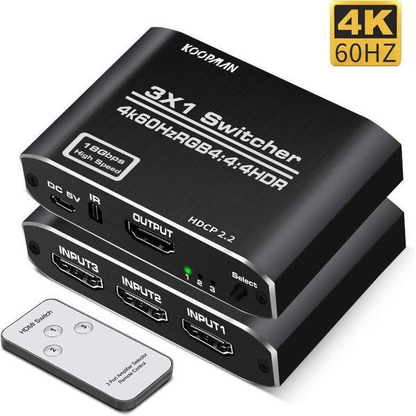 HDMI Switch 3 in 1 poort + Afstandsbediening | 4K / 60 Hz | Full HD