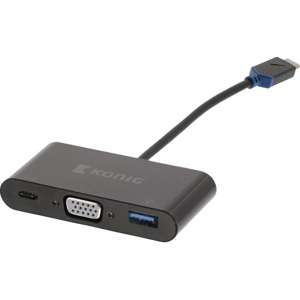 Konig USB-C naar VGA, USB-A en USB-C adapter - 0,15 meter