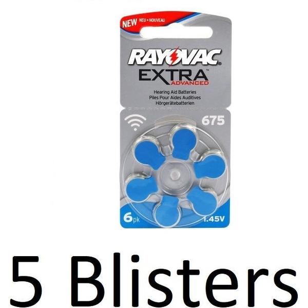 30 Stuks (5 Blister a 6St) Rayovac 675 Extra Advanced Gehoorapparaat batterijen - Blauw