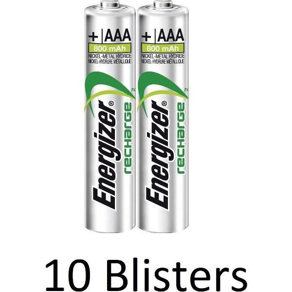 20 Stuks (10 Blisters a 2 st) Energizer Recharge AAA Batterijen - 800mAh