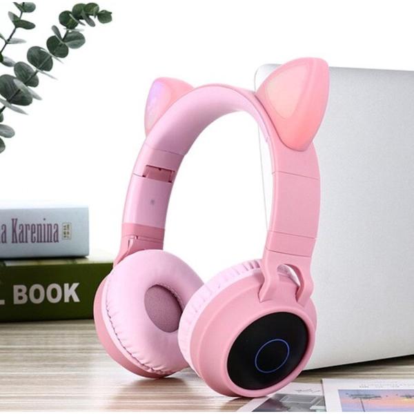 WiseGoods - Koptelefoon Kattenoortjes - Noise Canceling Hoofdtelefoon - Draadloos On Ear - Bluetooth V5.0 - Kinderen - Roze