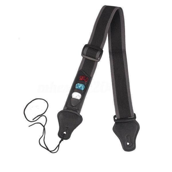 Professionele Verstelbare Stevige Gitaarband - Gitaarbanden - Guitar strap Band - Gitaarriem - Gitaar Riem - Bas Elektrische Akoestische Klassieke Gitaar - Verstelbaar - Nylon - Inclusief drie gratis plectrums - Zwart / Grijs