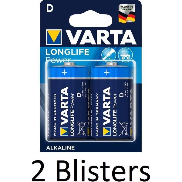 4 Stuks (2 Blisters a 2 st) Varta Longlife Power D Batterijen